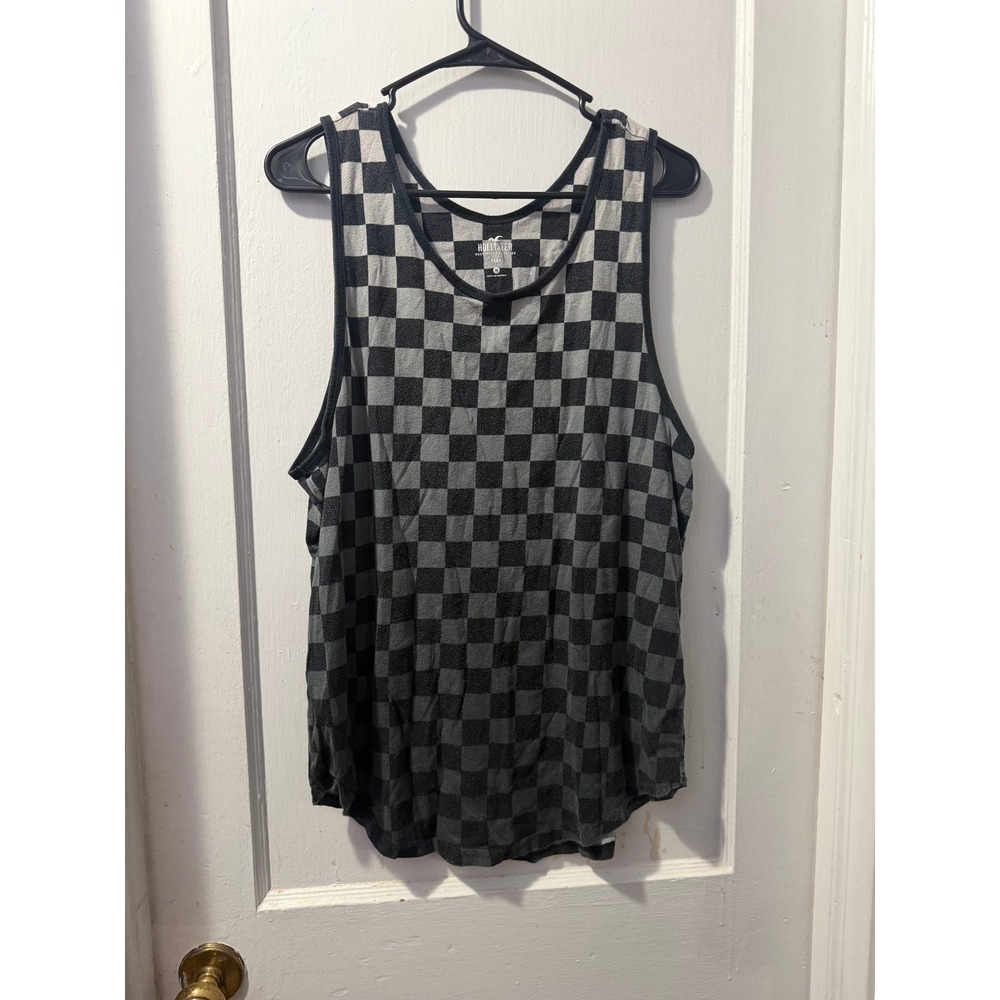 Hollister Mens Black Checkered Gradient Tank Top Medium 100 Cotton 2012 Vintage